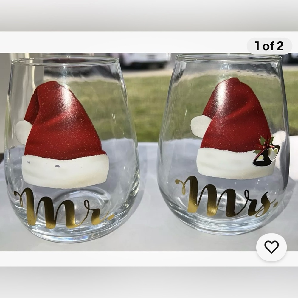 Mr. & Mrs. Stemless Wine Glasses with Santa Hat/Set of Two Winterberrie Lane